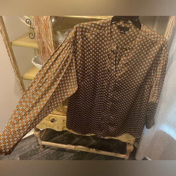 Sanctuary Womens 2X Brown Polka Dot Geo Print Blouse - Picture 2 of 6